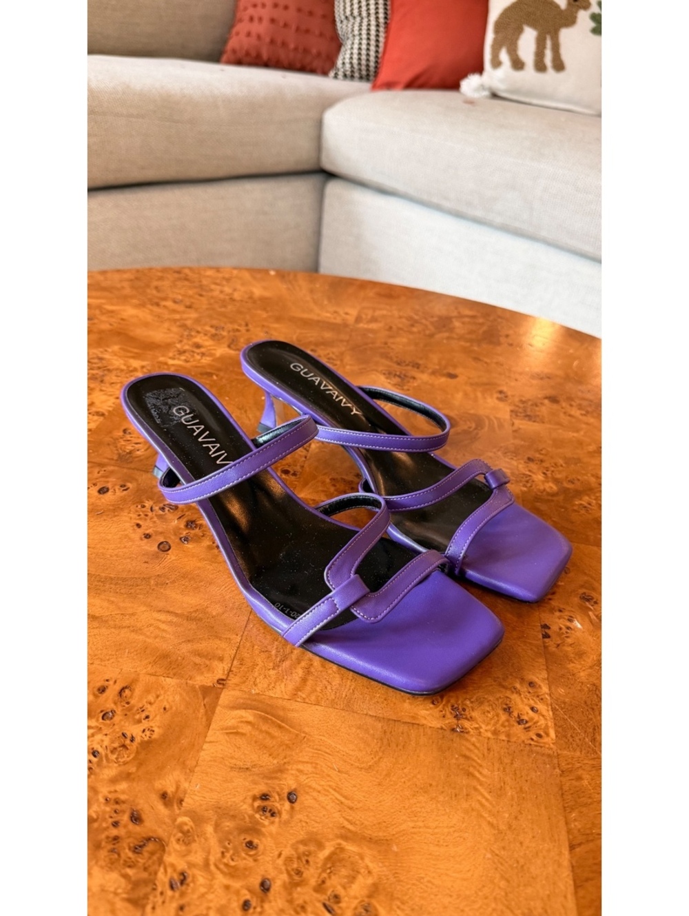 Guavaivy Purple Strappy Kitten Heel Sandals